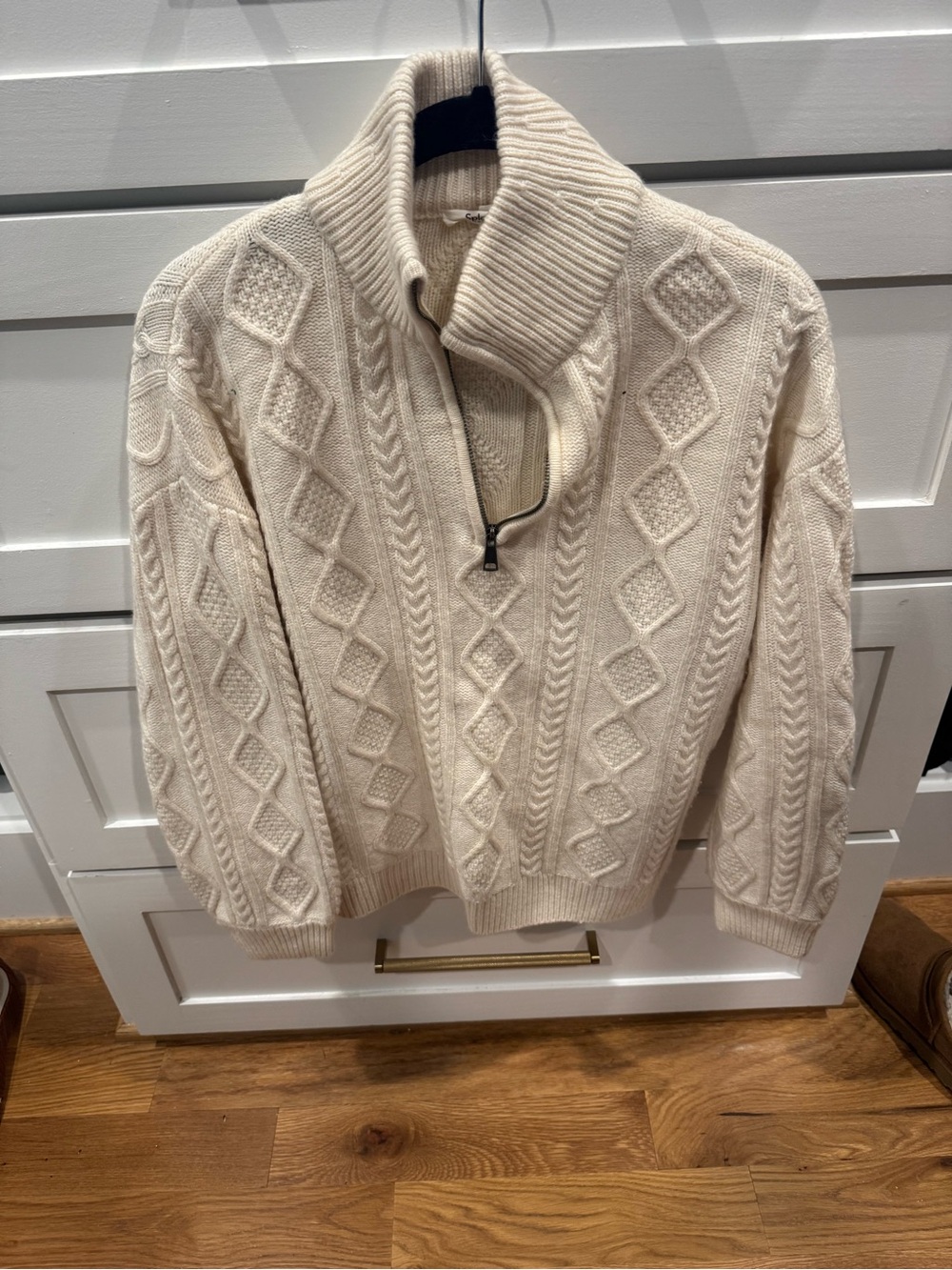 Women’s Cream Cable-Knit Half-Zip Sweater